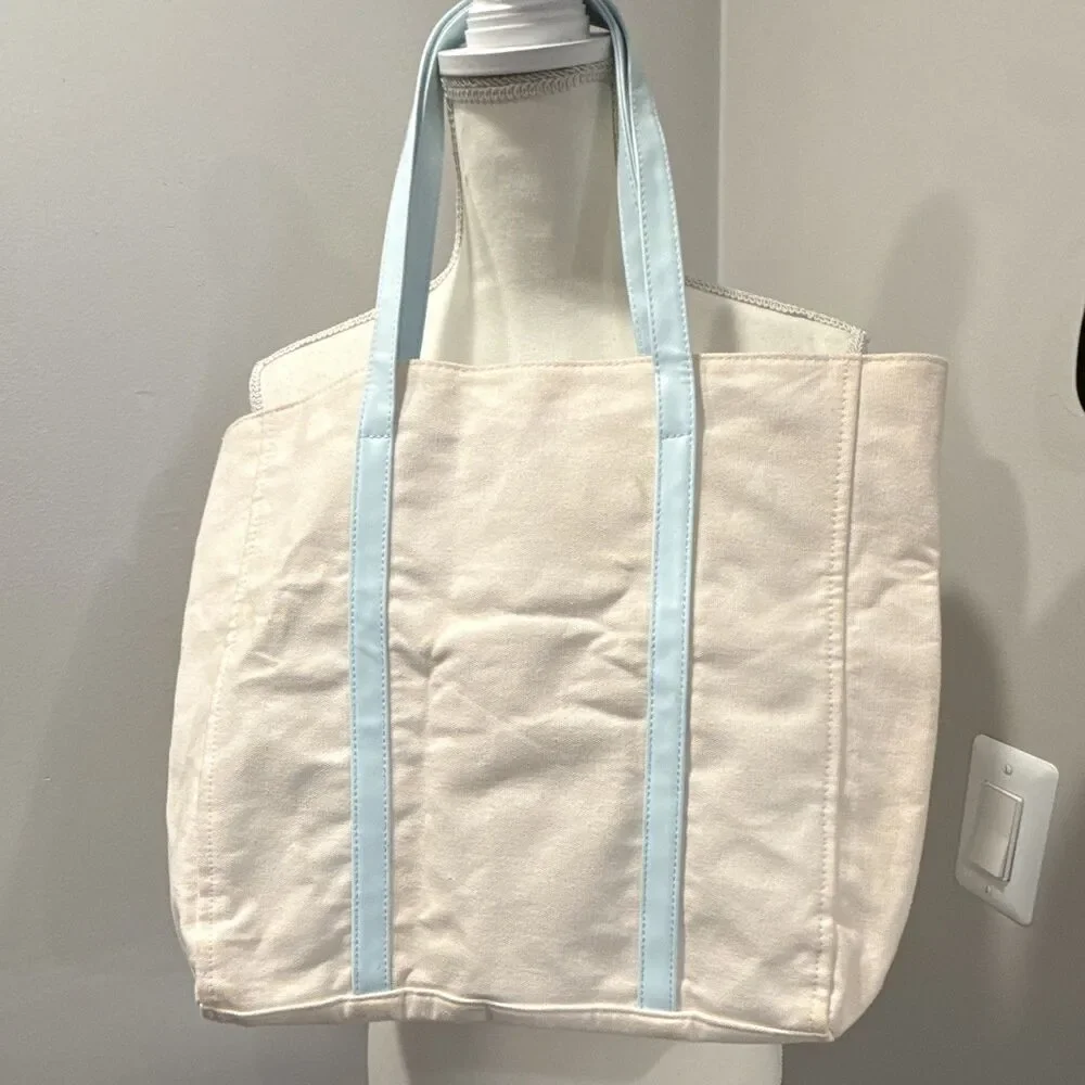 Marc Jacobs Perfect Tote Bag Ivory Light Blue Handles Cherry Charm Gold Hardware